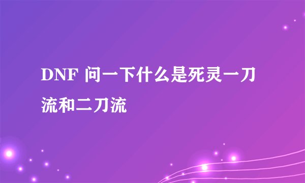 DNF 问一下什么是死灵一刀流和二刀流