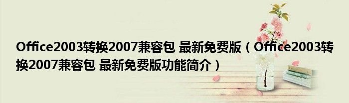 Office2003转换2007兼容包最新免费版Office2003转换2007兼容包最新免费版功能简介