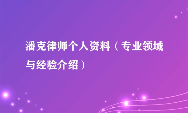 潘克律师个人资料（专业领域与经验介绍）