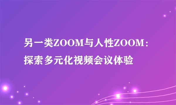 另一类ZOOM与人性ZOOM：探索多元化视频会议体验