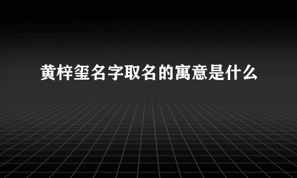 黄梓玺名字取名的寓意是什么