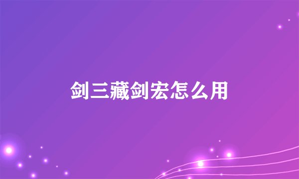 剑三藏剑宏怎么用