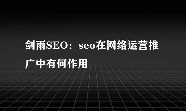 剑雨SEO：seo在网络运营推广中有何作用