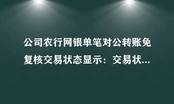 公司农行网银单笔对公转账免复核交易状态显示：交易状态不确定是什么意思？