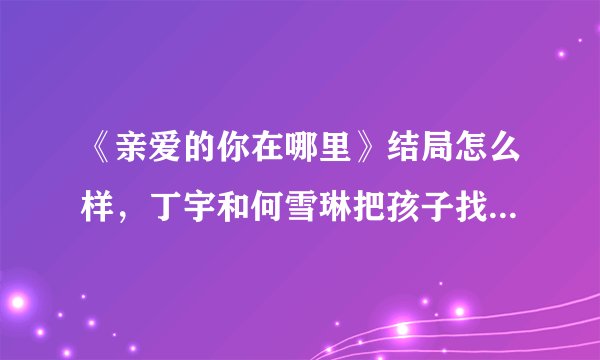 《亲爱的你在哪里》结局怎么样，丁宇和何雪琳把孩子找到了吗？