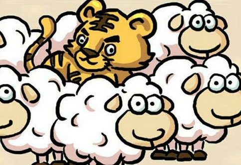 三个老虎中间一只羊打一成语