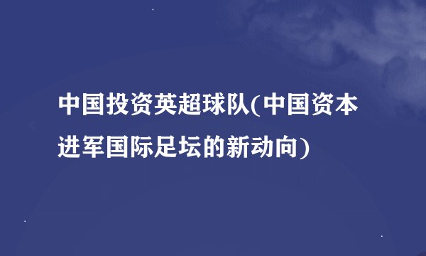 中国投资英超球队(中国资本进军国际足坛的新动向)