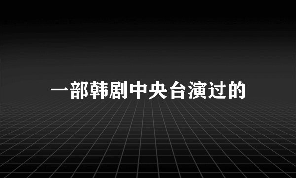 一部韩剧中央台演过的