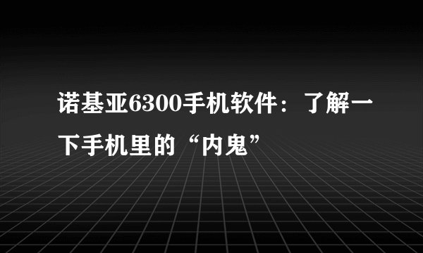 诺基亚6300手机软件：了解一下手机里的“内鬼”