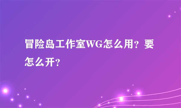 冒险岛工作室WG怎么用？要怎么开？