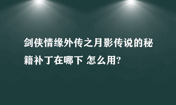 剑侠情缘外传之月影传说的秘籍补丁在哪下 怎么用?