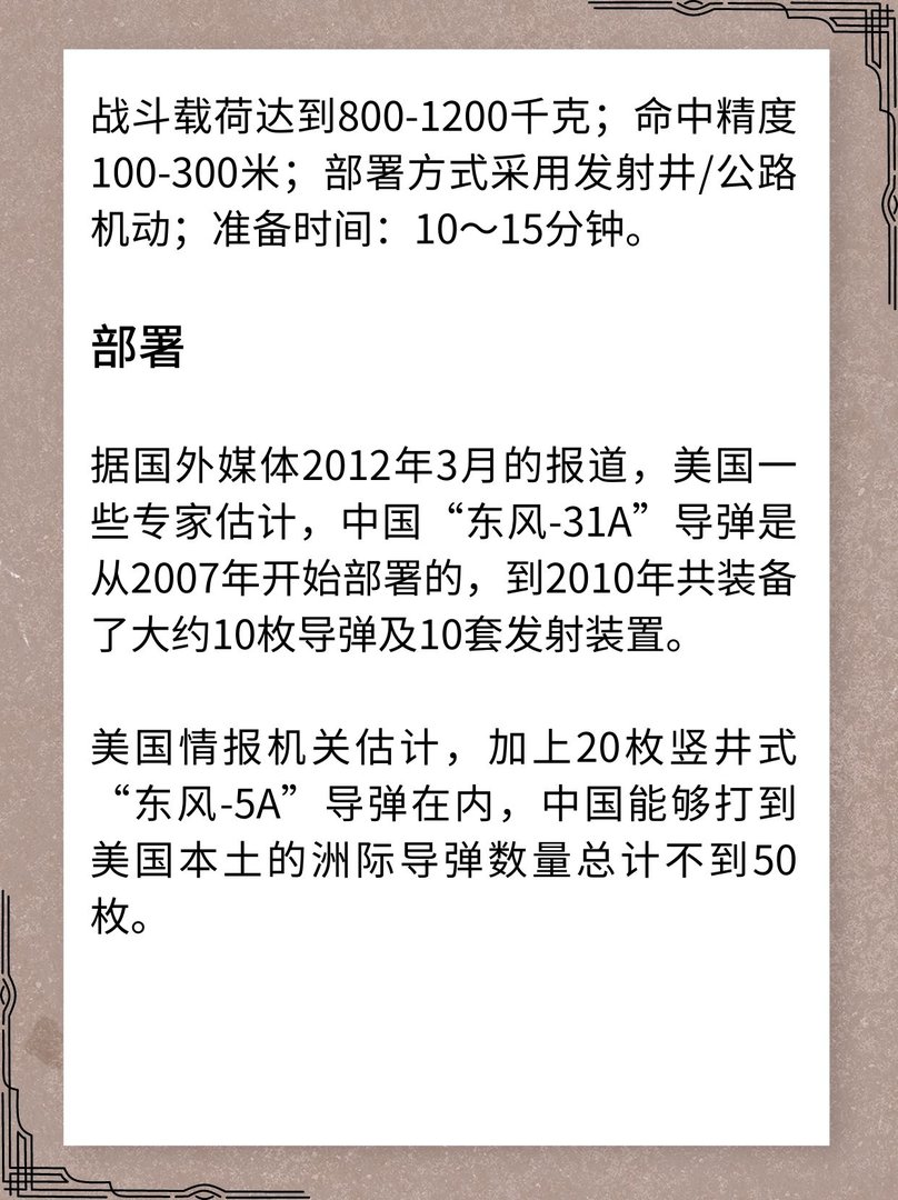 东风-31A固体洲际弹道导弹的介绍？