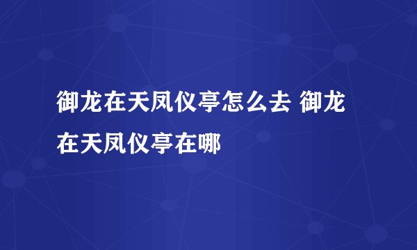御龙在天凤仪亭怎么去 御龙在天凤仪亭在哪