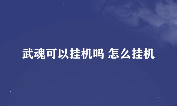 武魂可以挂机吗 怎么挂机