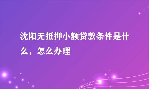 沈阳无抵押小额贷款条件是什么，怎么办理