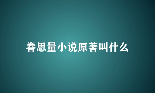 眷思量小说原著叫什么