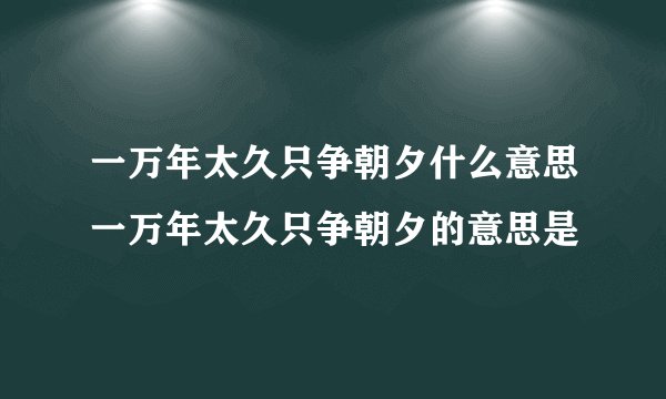 一万年太久只争朝夕什么意思一万年太久只争朝夕的意思是