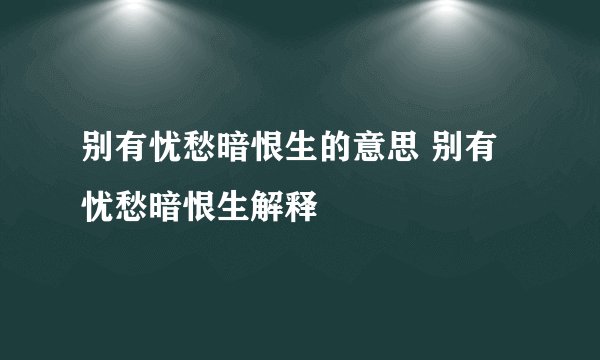 别有忧愁暗恨生的意思 别有忧愁暗恨生解释