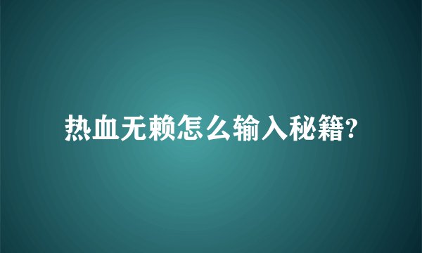 热血无赖怎么输入秘籍?