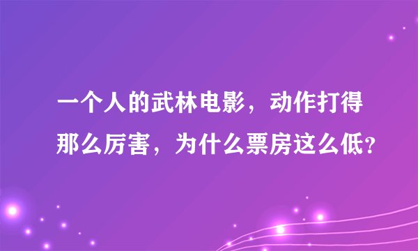 一个人的武林电影，动作打得那么厉害，为什么票房这么低？