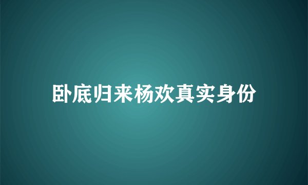 卧底归来杨欢真实身份