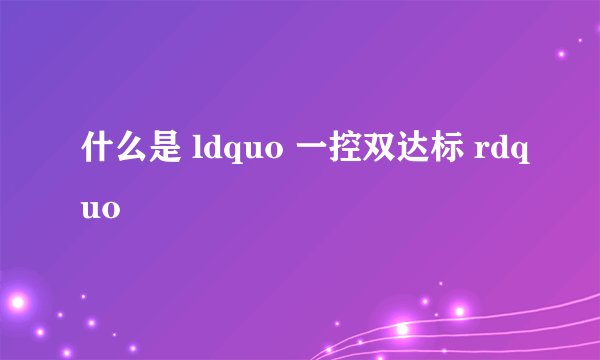 什么是 ldquo 一控双达标 rdquo