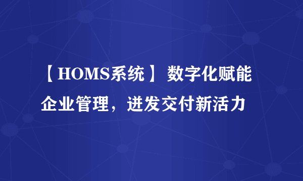 【HOMS系统】 数字化赋能企业管理，迸发交付新活力
