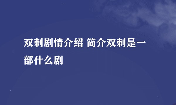 双刺剧情介绍 简介双刺是一部什么剧