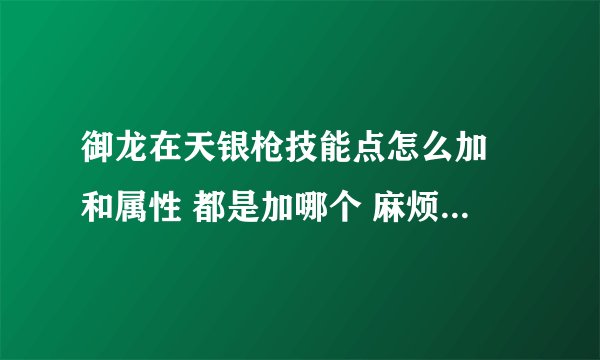 御龙在天银枪技能点怎么加 和属性 都是加哪个 麻烦告诉下 谢谢 详细点