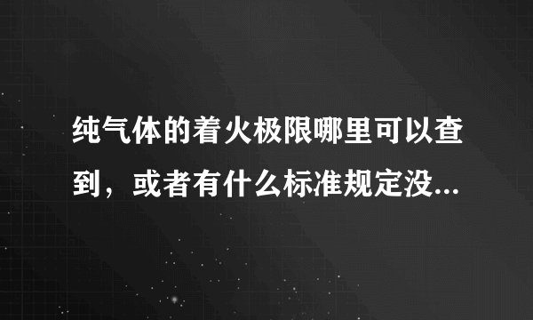 纯气体的着火极限哪里可以查到，或者有什么标准规定没？提前感谢大神帮忙。