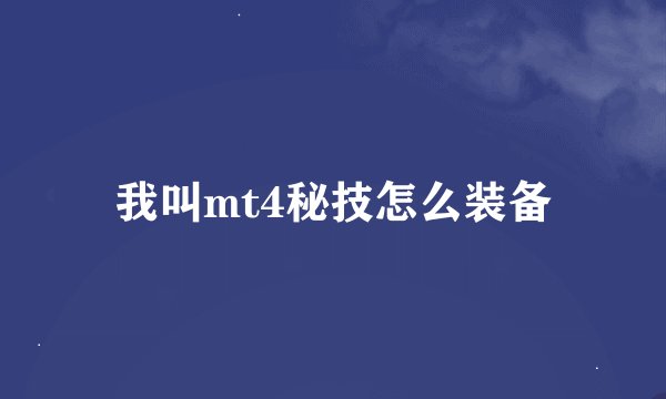 我叫mt4秘技怎么装备
