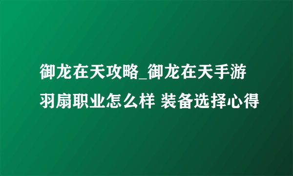 御龙在天攻略_御龙在天手游羽扇职业怎么样 装备选择心得