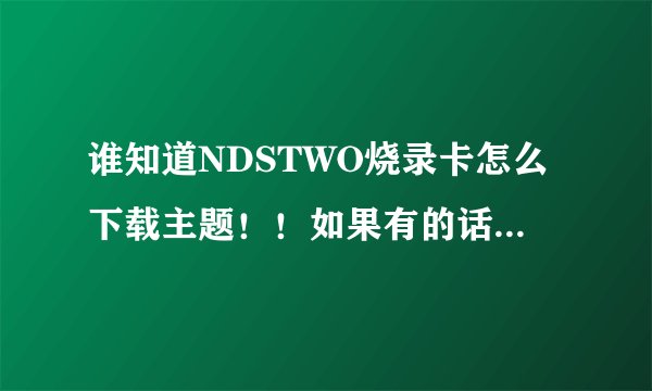 谁知道NDSTWO烧录卡怎么下载主题！！如果有的话也发过来邮箱：1486851815@qq.com （最好有完整使用教程）
