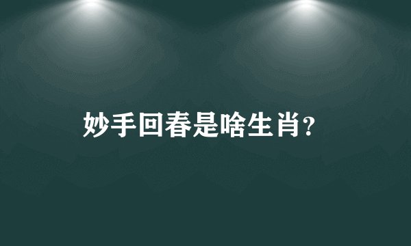 妙手回春是啥生肖？