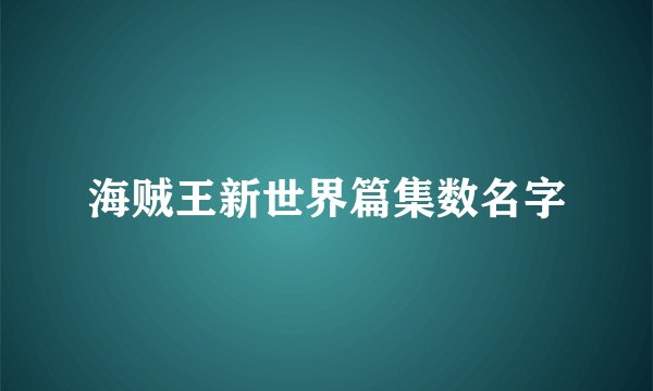 海贼王新世界篇集数名字