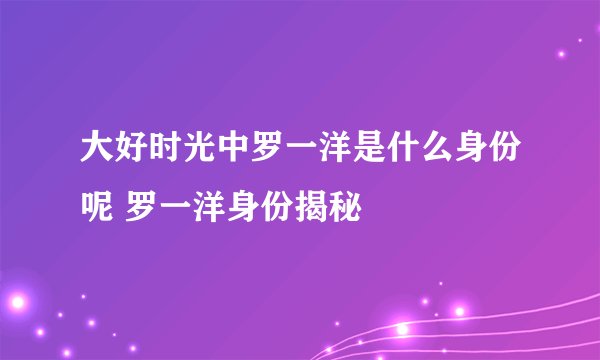 大好时光中罗一洋是什么身份呢 罗一洋身份揭秘