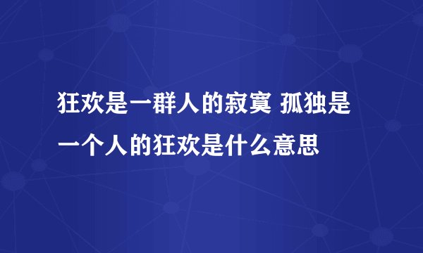 狂欢是一群人的寂寞 孤独是一个人的狂欢是什么意思