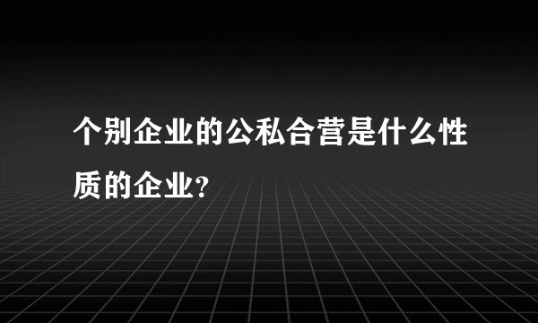 个别企业的公私合营是什么性质的企业？