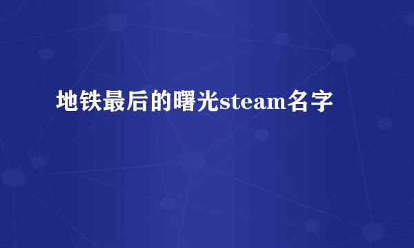 地铁最后的曙光steam名字
