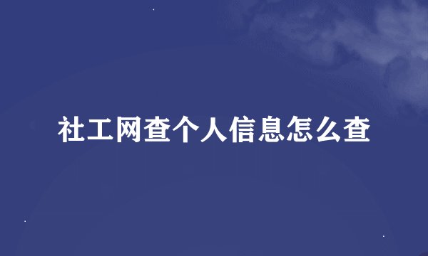 社工网查个人信息怎么查