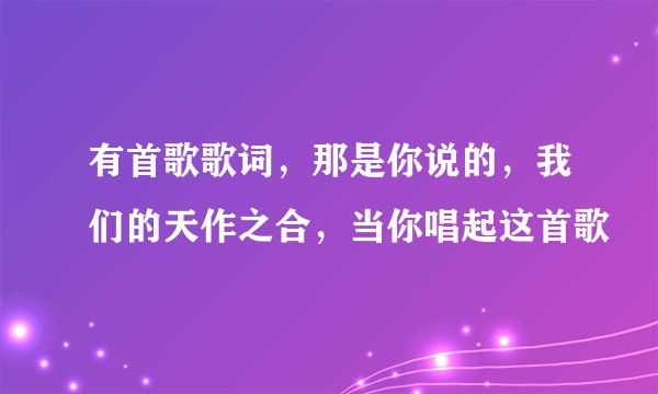 有首歌歌词，那是你说的，我们的天作之合，当你唱起这首歌