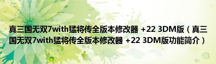 真三国无双7with猛将传全版本修改器223DM版真三国无双7with猛将传全版本修改器223DM版功能简介