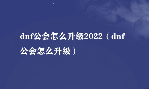 dnf公会怎么升级2022（dnf公会怎么升级）