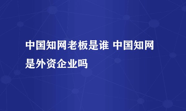 中国知网老板是谁 中国知网是外资企业吗