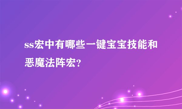 ss宏中有哪些一键宝宝技能和恶魔法阵宏？