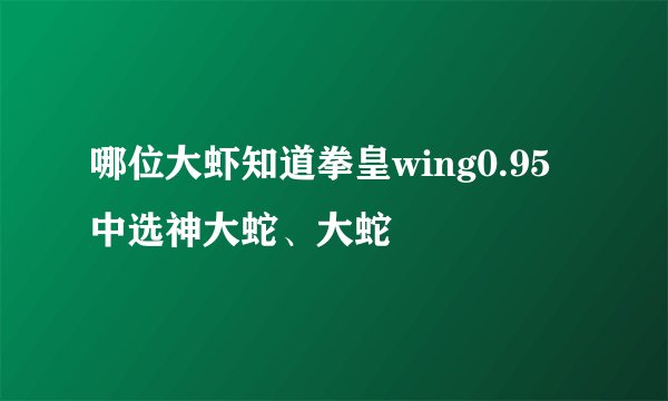 哪位大虾知道拳皇wing0.95中选神大蛇、大蛇