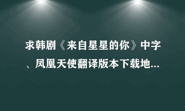 求韩剧《来自星星的你》中字、凤凰天使翻译版本下载地址！种子、网盘都可以！！