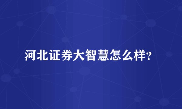 河北证券大智慧怎么样？