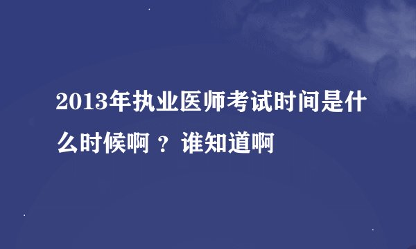 2013年执业医师考试时间是什么时候啊 ？谁知道啊