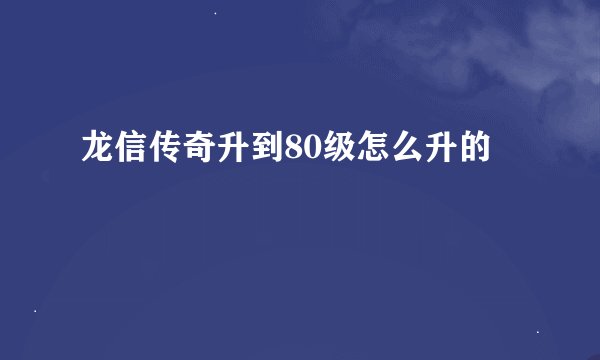 龙信传奇升到80级怎么升的